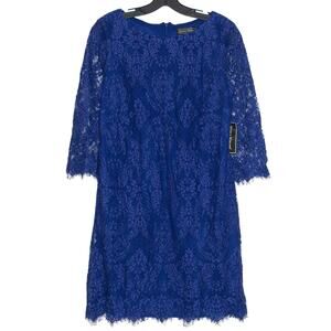 NWT Jessica Howard Floral Lace Blue Cocktail Dress 6 3/4 Sleeve Wedding Guest